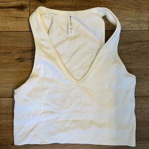 Athleta White Ribbed V-Neck Crop Top